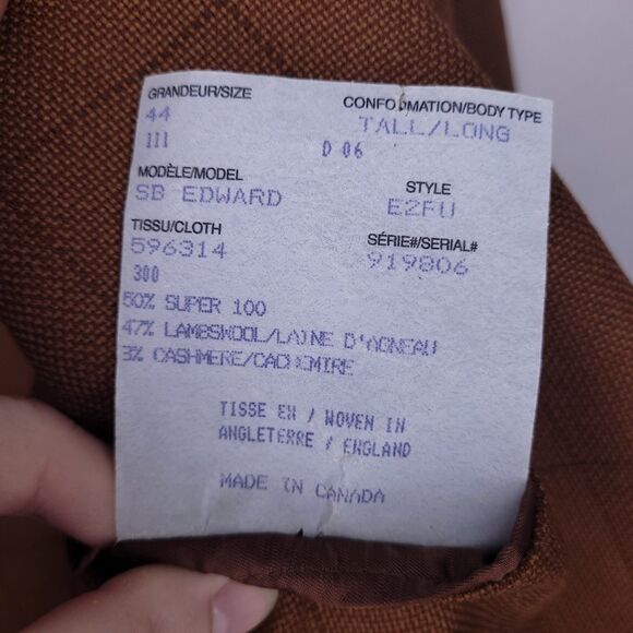 Paul Stuart Blazer Mens 44L Brown Check Super 100 Lambswool Cashmere - Picture 10 of 11